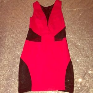 🐝 RED ASOS DRESS WITH BLK SHEER PANELS SIZE 6